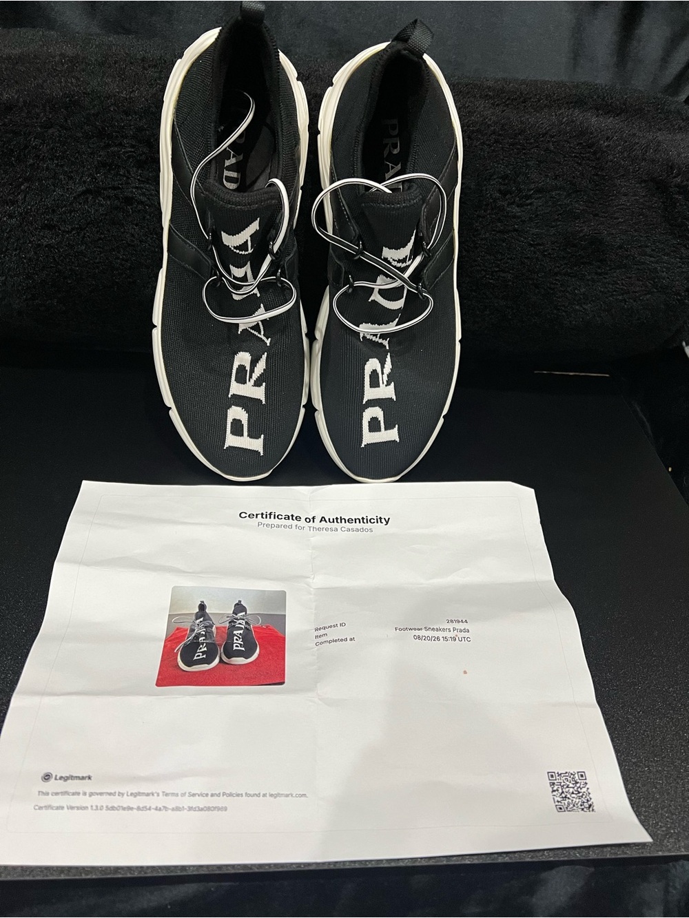 Authentic Prada XY Logo Black/White Knit Fabric Lace Up Sneakers Size 37/US 7